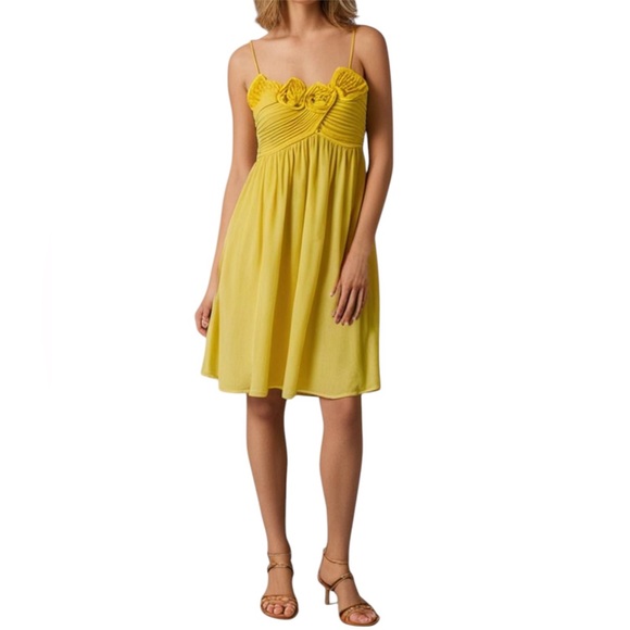 OC by Oleg Cassini Dresses & Skirts - Oleg Cassini Yellow Babydoll Dress Rosette Y2K 90s Feminine Girly Floral Spring